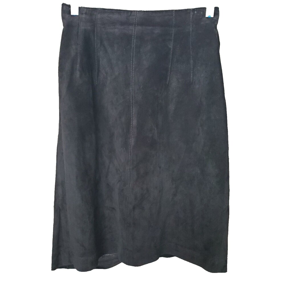 Lord & Taylor Black Silky Pig Suede Lined Back-Slit Skirt Size 6 Vintage